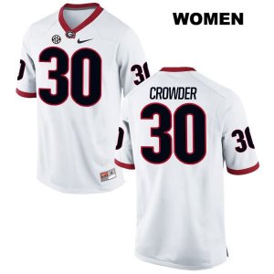 Women's Georgia Bulldogs NCAA #30 Tae Crowder Nike Stitched White Authentic College Football Jersey AZC2454DI